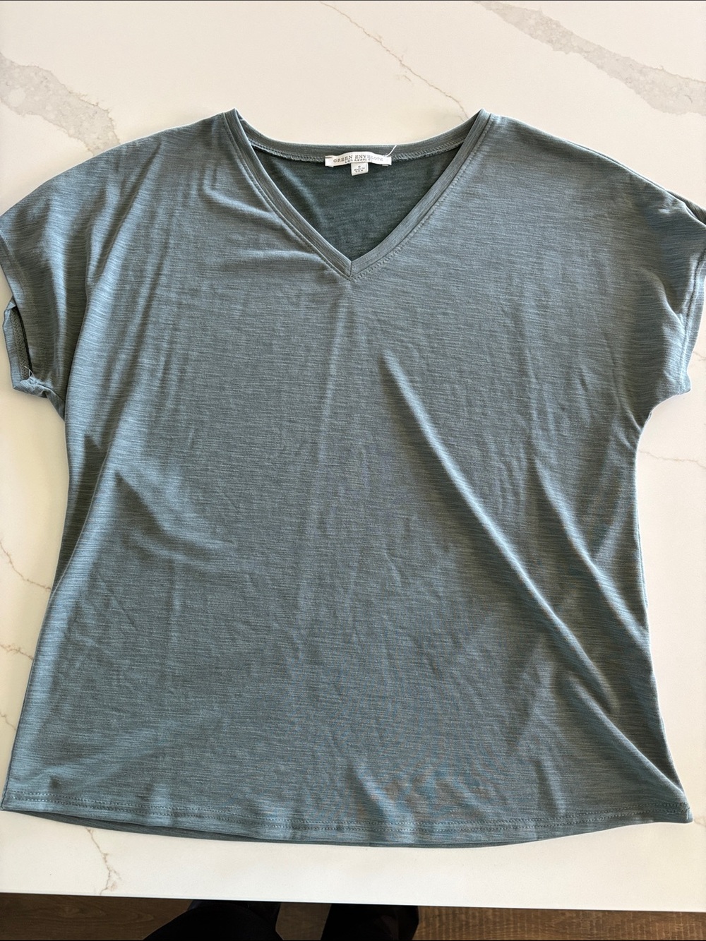 Green Envelope V-Neck Short Sleeve Top - Slate Blue Green